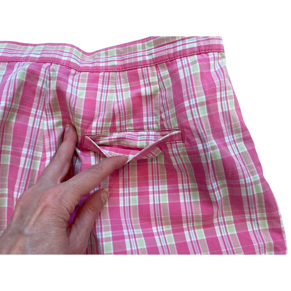 Lands' End Pink Plaid Cropped Chino Pants, High Rise, Lightweight, Cotton, 8 - Picture 6 of 13